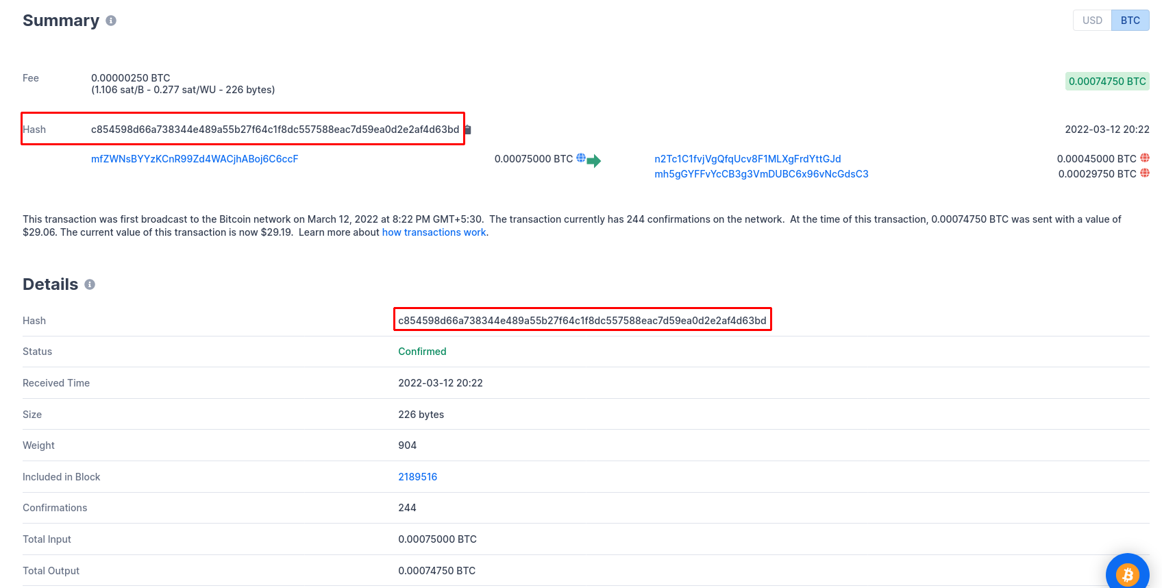 Double SHA256 of Previous Transaction